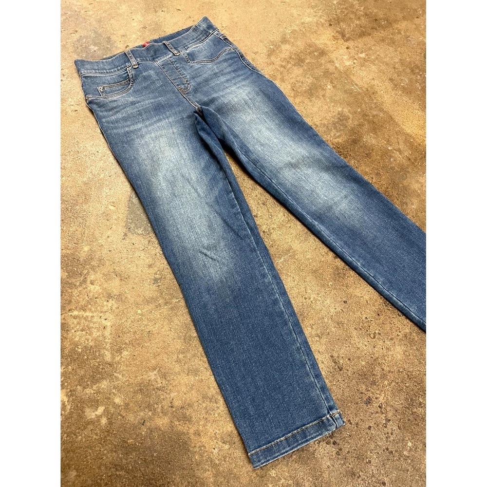 Spanx Jeans Womens Small Blue Denim Cotton Stretch Pull on Mid Rise Straight Leg - Picture 2 of 16